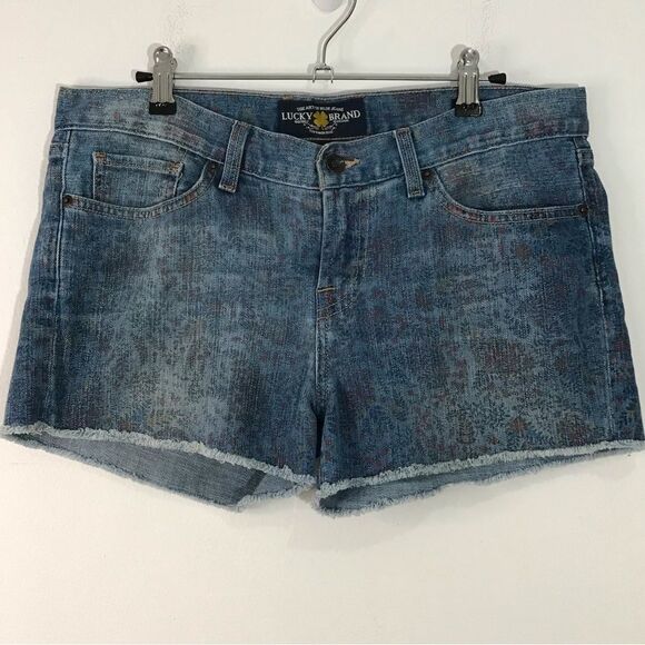 Lucky Brand Riley Adorable Floral Raw Frayed Hem Denim Jean Shorts Size 8 / 29 - Picture 1 of 9